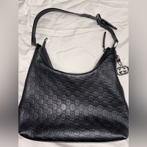 Gucci Handbags - Gucci Black Embossed Leather Shoulder Bag
